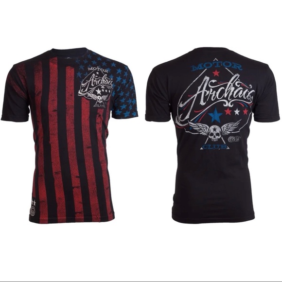 Archaic By Affliction Mens T-shirt Nation Regular Fit Black US Flag S-3XL NWT - Picture 2 of 10